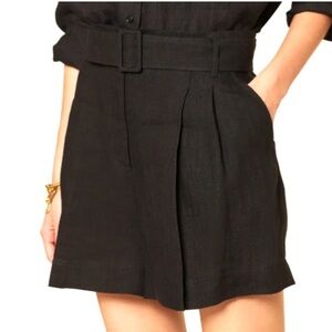MARELLA by Max Mara Panama Linen Pleated High Waist Belted Shorts Black NWT $225